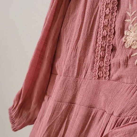 Ladies Pink Floral Embroidered Tiered Maxi Dress - FINAL CLEARANCE - Picture 11 of 12